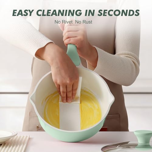 Image of SENSARTE Ceramic Nonstick Saucepan with Double Pouring Spout 3.0 Quarts, Cooking Pot with Stay Cool Handle, Induction Compatible, Ceramic Coating, Free of Intentionally Added PFOA /PFAS, Green
