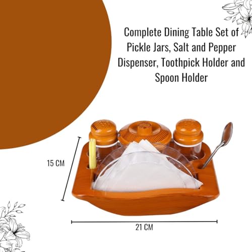 Image of Nabhya Complete Dining Table Set of Pickle Jars, Salt and Pepper Dispenser, Toothpick Holder and Spoon Holder(Wooden Look Design, Plastic) (Origano)
