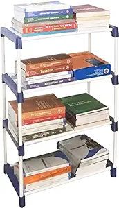 Asian Heavy duty multipurpose portable shoe rack for home storage (Iran and plastic rack) used for book cloth toys etc (Blue, 4 shelves)