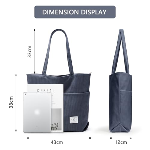 Image of KALIDI Women Corduroy Tote Bag Zipper Casual Tote's Handbag Big Capacity Shoulder Bag with Pockets
