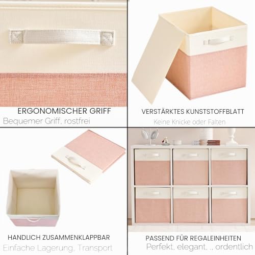 Mangata Aufbewahrungsbox 30x30x30 cm, faltenfrei Stoff Aufbewahrungskörbe für Kleiderkörbe, Körbe, Truhen, Spielzeug (3 er, Rosa/Beige Weiß) – Ansicht 7