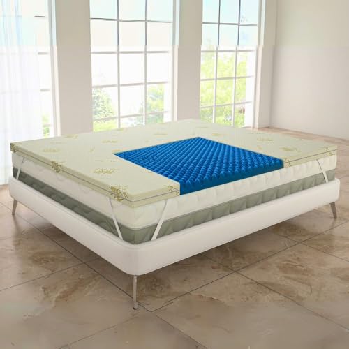 MAXIME MAISON - Topper matrimonial desenfundable, Topper Memory Foam 170x190 de 5 cm de Aloe Vera, Apto para colchón de Matrimonio 170x190, Cama de Matrimonio 170x190, Encima colchón Made in Italy