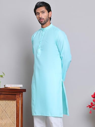 Image of Amazon Brand - Tavasya Men Casual Collared Festive Kurta | Cotton Blend | Solid | Knee Length | Regular Fit (Available in Plus+ Sizes)