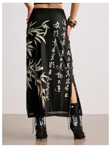 Floerns Women's Tiger Long Skirts Letter Print High Split Street Maxi Skirts3