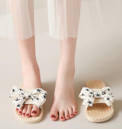 Cute Bowknot Design Slippers for Women Soft Slip-on Sandals Cozy Flat Shoes Versatile Anti-slip Indoor Outdoor Slippers4