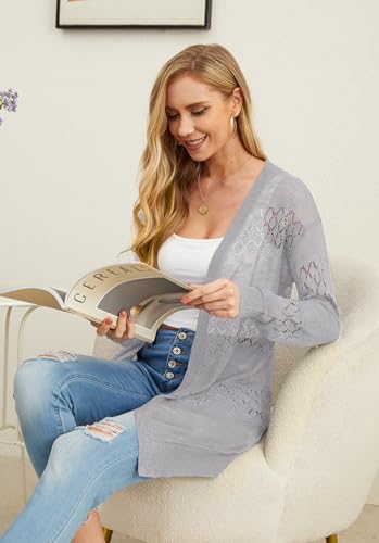 Image of GRECERELLE Lightweight Cardigan Sweaters for Women Crochet Knit Open Front Long Sleeve Loose Casual Boho Summer Beach Coverup
