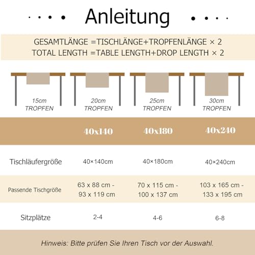 GUJOXILA Modern Tischläufer Beige 40 x 240 cm Tischläufer Wasserabweisend Abwaschbar Leinenoptik Küche Esstisch Tisch Dekoration für Hochzeiten Drinnen Urlaub Party Dekor