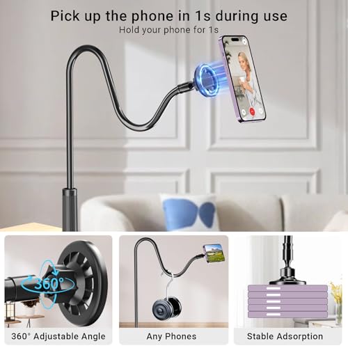 Magnetic Phone Holder for Bed Laying Down with Remote Page Turner, Bedside Gooseneck Phone Stand with Clicker for Reading, Flexible Mount with Wireless Scrolling Ring for iPhone/Tiktok/Short Video - image 3