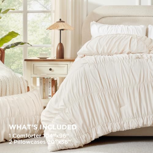 Image of Andency Ruched Beige California King Comforter Set, Boho Ruffle 3 Pieces