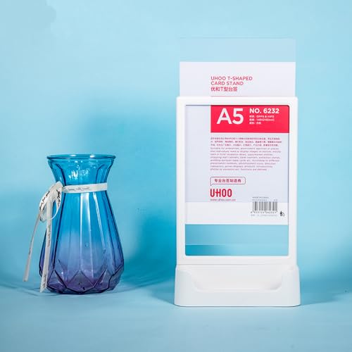 Soporte T para letreros A5 con almacenamiento base de plástico ABS blanco 6