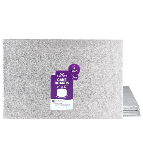 Culpitt 14 x 12 Oblong Cake Boards | 5 Pack | 3mm Hardboard Cards For Celebration Desserts Birthday Treats Tray Bakes Cupcakes and More! Strong Rectangular - Pack Of 5