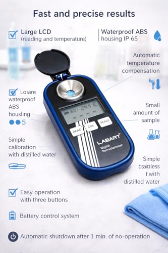 Image of LABART Digital Refractometer for Sugar, Honey and High Brix value Content Brix 0~90% /R.I. /Temp with Certificate