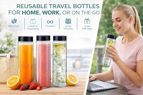 Image of 1000ml Glass Food Grade Airtight Water Bottle with Leak-Proof Black-Color Plastic Lid - Water, Smoothie, Juicer and Beverage Glasses - (Set of 3)