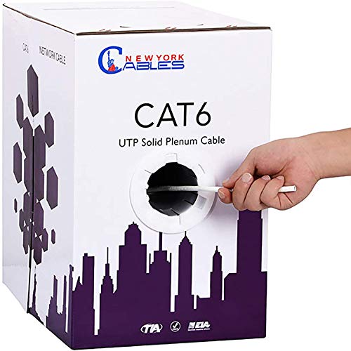 CAT6 Plenum Cable 1000ft (CMP)  Plenum Rated Wire Tested with Fluke Networks DTX-1800 Cable Analyzer, 23AWG Solid Conductor 550MHz, 4Pair 10GB UTP Internet Cable, Available in Multi Colors (White)