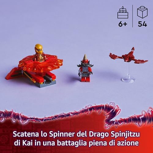 NINJAGO Spinner del Drago Spinjitzu di Kai - Trottola Giocattolo Ninja con Elementi di Potere e 2 Minifigure con Spade, Giochi per Bambini e Bambine da 6 Anni da La Rivolta dei Draghi 71823 - Lego - Immagine 3