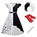IWEMEK Enfants Filles Cruella Costume 101 Dalmatien Déguisements Cruella De Vil Robe Manteau + Accessoires Halloween Carnaval déguisements Anniversaire Fête De Noël Tenue #A Set 13-14 Ans