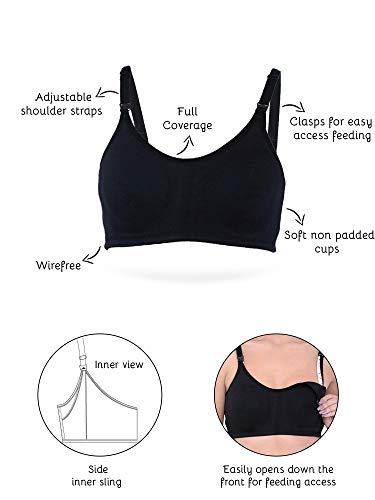 Image of Inner Sense Organic Cotton Bamboo Nursing Bra for Women I Non Padded Feeding Bra with Keyhole Back and Wire Free I Maternity Innerwear with Full Coverage (Combo Pack)