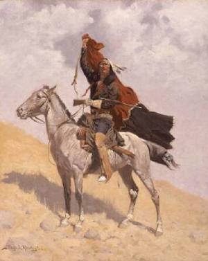 Peinture à l'huile Frederic Remington toile Western The Blanket Signal