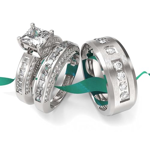 Wedding Ring Sets His And Hers Promise Ring Wedding Ring Sets His And Hers Couples Women 925 Sterling Silver Round Moissanite Man titanium Wedding Band