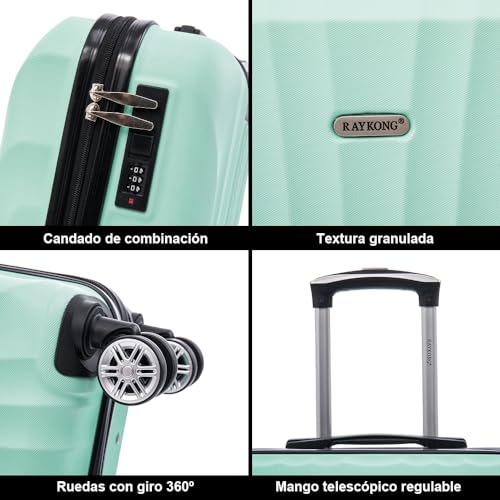 RAYKONG Maleta de Cabina ABS 55x40x20cm (44L) - Maletas de Viaje Pequeñas Ligeras 20 Pulgadas - Menta