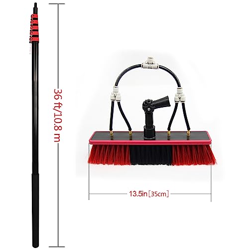Teles - Barra de limpieza de ventanas con cepillo de agua extensible de 12 pies y 36 pies de alcance de 50 cm, cabezal de cepillo para lugares altos, ideal para limpieza en casa, oficina y exterior