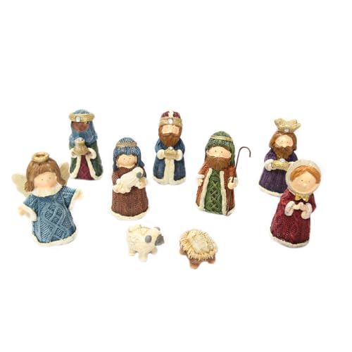 NVOQILIN Juego de estatua de pesebre de Navidad, estatua de resina para católicos