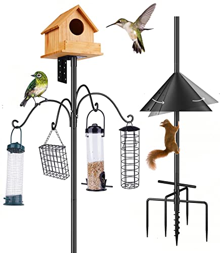 92 Inch Bird House Pole for Garden, Optimech Bird Feeder Poles with Squirrel Proof Baffle 4 Shepherd Hooks,Heavy Duty Stand 5-Prong Anchor Feeding Station (Bird House NOT Included)