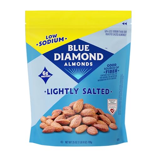 Blue Diamond Almonds, Low Sodium Lightly Salted Snack Nuts, Plant-Based Protein and Fiber Salty Snacks, Great for Holidays, Parties, Events, Lunch, Pantry Staple, 25 Oz Resealable Bag (Pack of 1)