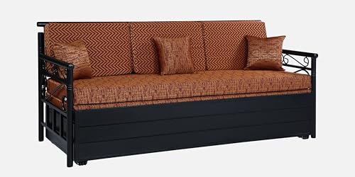Image of 3 Seater Metal Sofa Cum Bed with Hydraulic Storage | Single Size Sofa Cuma Bed | 3 Seater Sofa Set, Metal Sofa Set for Living Room (Multi Brown & Black, Queen Size (76 x 60))