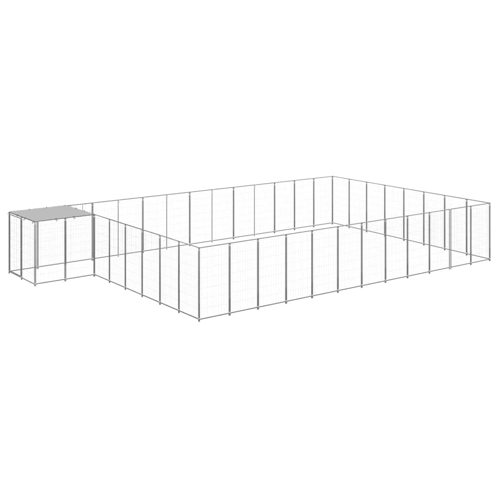 Hovothy Parque Perros Exterior Jaula Perro Grande Valla para Perros Perrera Casa para Perros 770x440x110cm PE,Acero Plateado