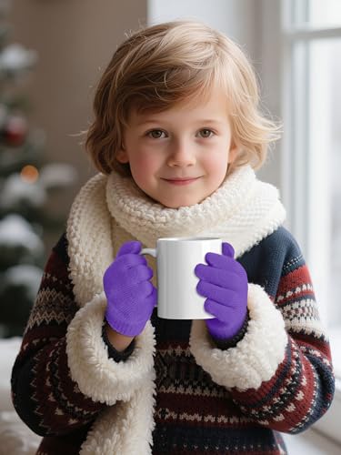 Image of Cooraby 12 Pairs Kid's Winter Magic Gloves Children Stretchy Warm Magic Gloves Boys or Girls Knit Gloves for 6-12 Years