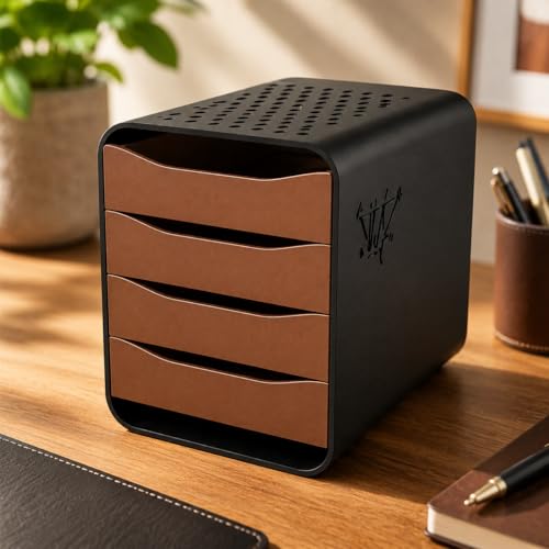 Image of 4 Tray Storage Box for 2.5 inch HDD /SSD Stacker Enclosure | External SATA Hard Drive Dock | Stackable Shockproof HDD Caddy | RAID Storage Rack for Desktop Backup & Data Organization,Enclosure ONLY(Brown)