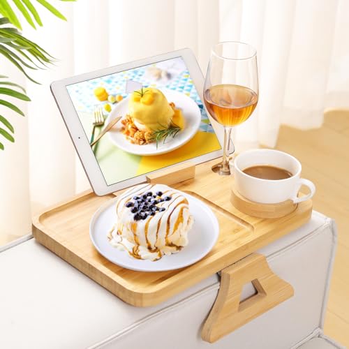 Kssiaz Mesa de Brazo de Sofá, Bandeja de Brazo de Sofá con Soporte Giratorio de 360° y Soporte...