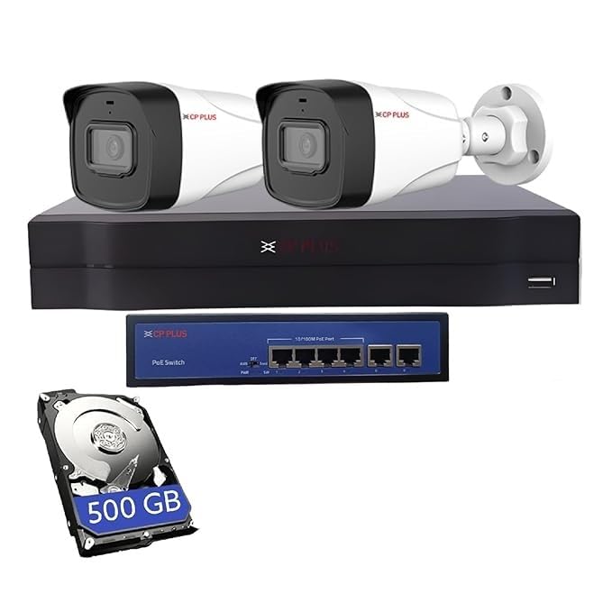 CP PLUS 4 Channel NVR with 2Nos- 2 MP IP (Network) with Audio Recording Built-in-Mic Night Vision Outdoor Bullete Wired CCTV Cameras,4 Port PoE, 500GB HDD (Without CAT6 Cable)-image-13