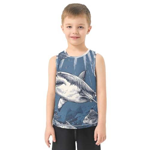 Bolaz Boys Athletic Quick Dry Tank Top Sleeveless Workout T Shirts Age 11-15,Shark with Fish2
