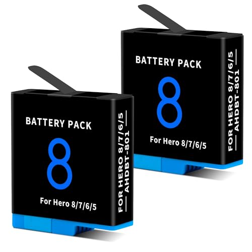 1500mAh 2-Pack Battery Compatible for Hero 8/7/6/5 Black Official AHDBT-801