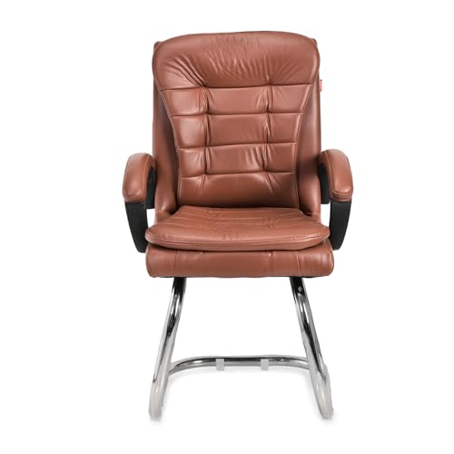 Image of GOYALSON Leatherette Double Cushion Office Guest Chair Sleek, Comfortable Seating for Visitors in Lobby, Reception (3, Brown, Double Pipe Chrome Steel Frame)
