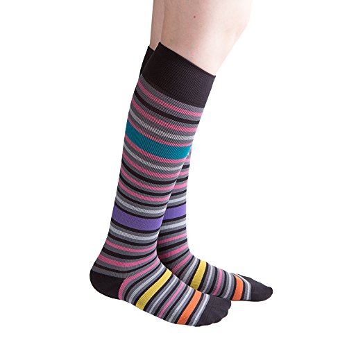 VenaCouture Womens 15-20 mmHg Compression Socks, Bold Bayadere Stripe Pattern