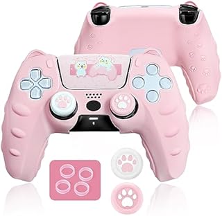 BRHE Cute Cat Claw PS5 Controller Skin - Non-Slip Silicone Protective Cover for Playstation 5 Wireless Controller with 2 Thumb Grip Caps,1 cat Sticker,4 Remote Sensing Coils