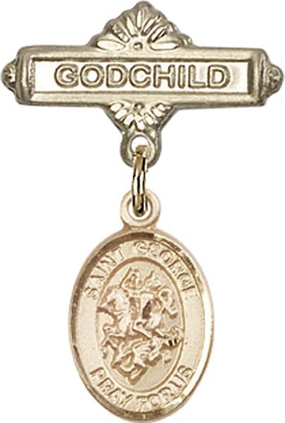 14kt Gold Lapel Pin with St. George Charm and Godchild Pin St. George is the Patron Saint of Boy Scouts/Soldiers