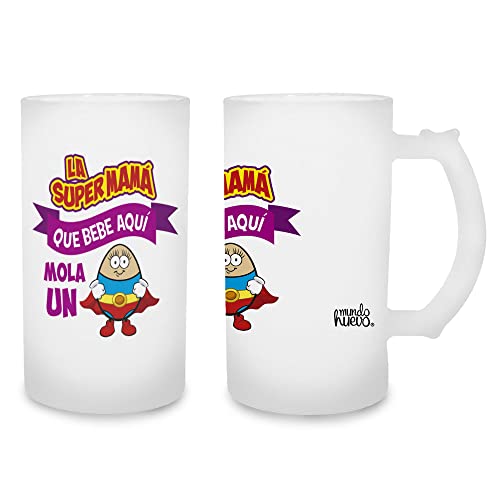 Presente original dia da mãe. Caneca de cerveja, a super mãe que bebe aqui molha um ovo. Vidro fosco AA de primeira qualidade. 80 x 150 mm. 500 ml