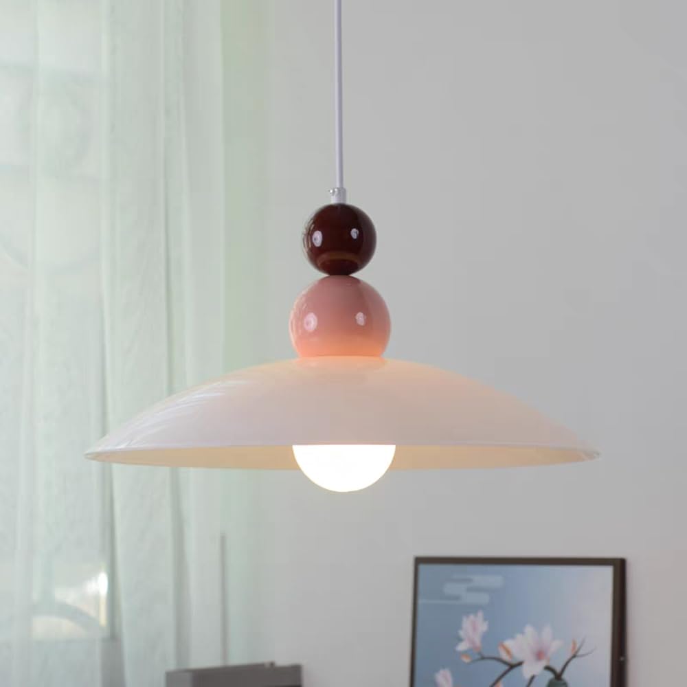 LYMSXAZOU Glass Hanging Lamp Nordic Dome Pendant Light Cream Metal Drop Ceiling Lamps Geometric Kitchen Island Lighting for Dining Table