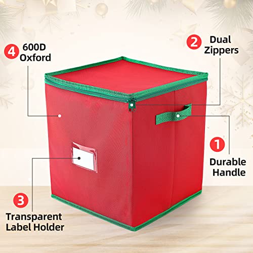 Christmas Ornament Storage Box Holiday Decoration Organizer, Holds Up To 64 Ornaments Decoration Balls, Holiday Ornaments & Xmas Accessories With Adjustable Dividers, Zippered Closure, 4 Removable Trays, 600D Oxford, 13.38"L X 13.38"W X 15.2"H #TOP2