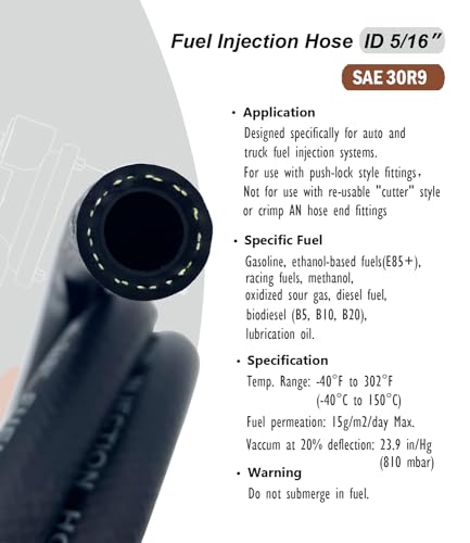 Manguera de combustible SAE 30R9 de 5/16 de alta presión 300 PSI para inyección 10 pies 5
