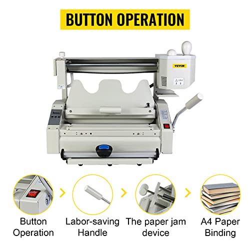 Vevor Wireless Glue Book Binding Machine A4 Manual Hot Glue Book Binder 110V With Milling Spine Rougher Binding Machine For Paper Books Albums Notebook,White #TOP4