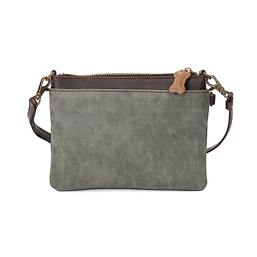 Chala Mini Crossbody Handbag, Multi Zipper, Pu Leather, Small Shoulder Purse Adjustable Strap - Teal Paw Print - Stone Grey #TOP2