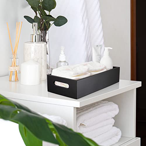 image for ALELION Black Bathroom Basket - Wooden Toilet Tank Paper Basket with H