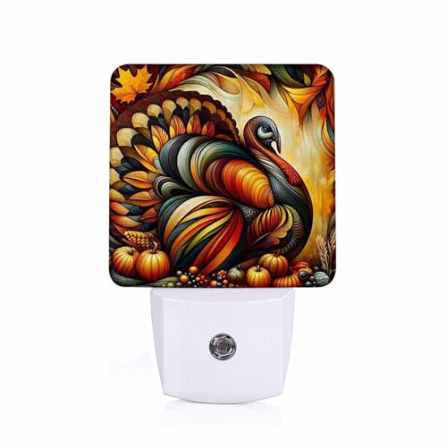 Image of LED Night Light Lamp with Smart Sensor Dusk to Dawn Sensor,Thanksgiving Turkey Abstract Fall Colors Night Light Daylight White,0.5W Plug-into Wall for Adults,Bedroom,Bathroom,Hallway,Kitchen