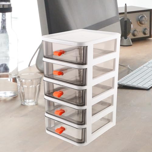 JOINPAYA 5-layer Plastic Desk Organizer Drawers, Mini Desktop Storage Box for Office and School Supplies, White Stackable Multi-function Plastic Drawer Organizer for Desk Accessories - Image 8