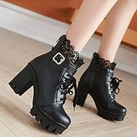 Gothic Boots for Women Platform Combat Shoes Lace-Up Platform Chunky Pump Ankle Booties Leather Goth Anti Slip Lace Up High Heels Riding Short Boots for Women Wedding Halloween Cosplay Christmas